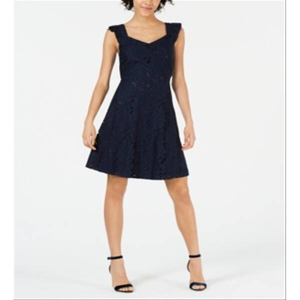 Monteau Women's Lace Fit & Flare Dress Navy Size Petite M - Bed Bath &  Beyond - 40565106
