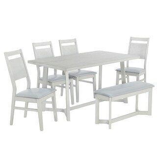 Farmhouse 6-Piece Wood Kitchen Set with Rectangular 59in Dining Table ...
