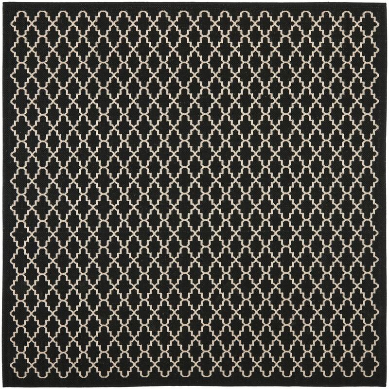 SAFAVIEH Courtyard Gerdi Indoor/ Outdoor Patio Backyard Rug - 7'10" Square - Black/Beige