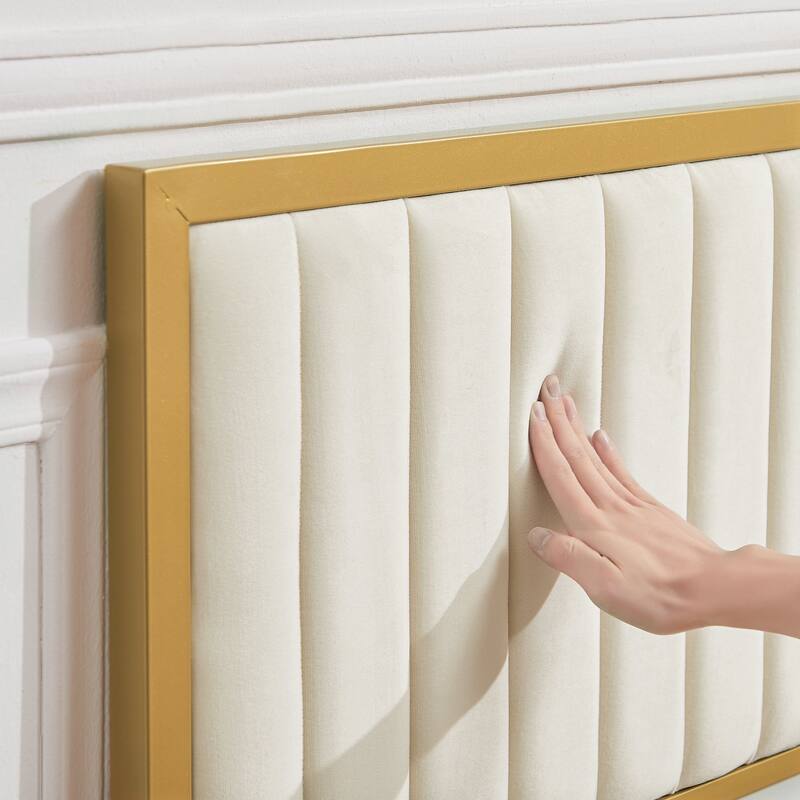 VECELO Upholstered Bed Frame with Tufted Headboard & Footboard Heavy Duty Steel Slats Platform No Box Spring Needed