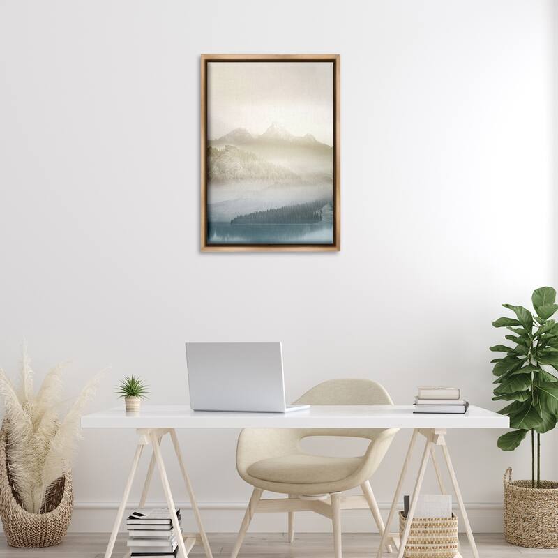 Stupell Vanilla Mountain Peaks View Framed Floater Canvas Wall Art Design By Gemma Bardot