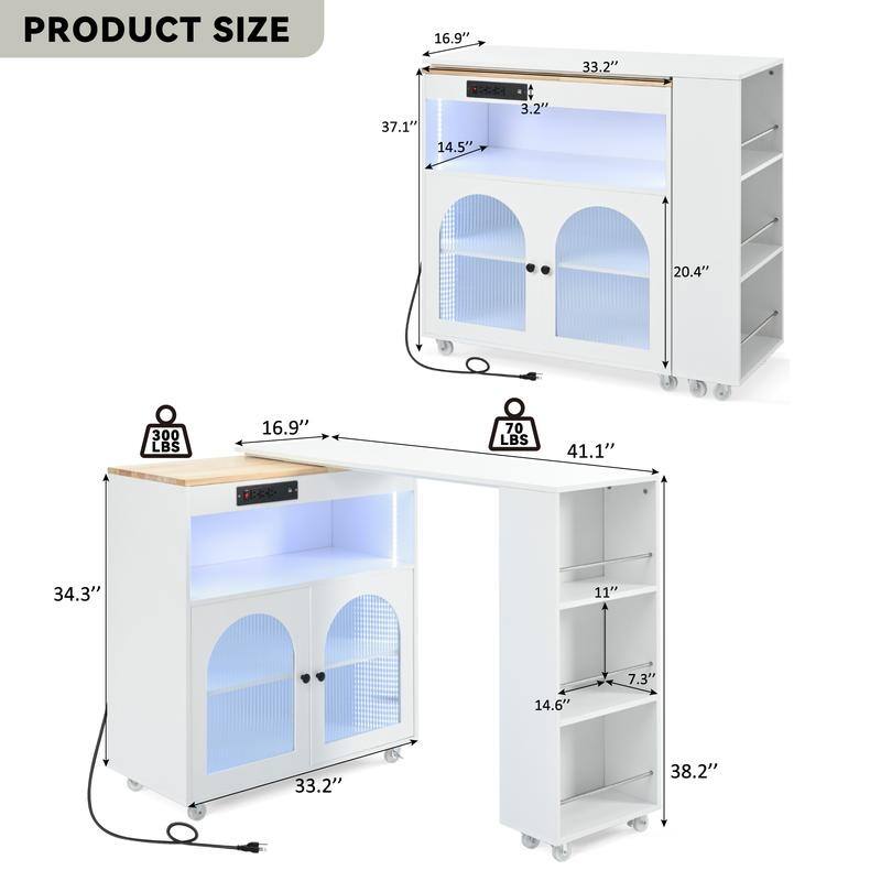 Rolling Kitchen Island With Extension Table, Power Outlet