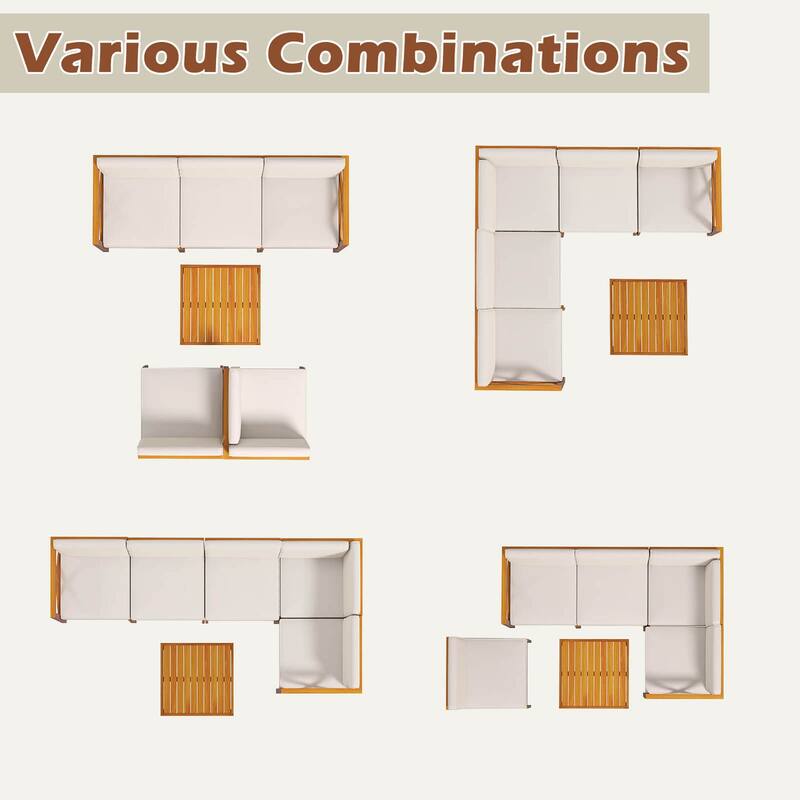 Costway 6 PCS Acacia Wood Patio Furniture Set with Cushions and Coffee - See Details