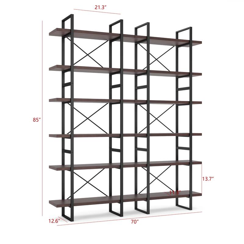 Davee Dark Walnut Color Room 6-Tiers Divider Bookcase - 85" H x 70" W x 12.6" D