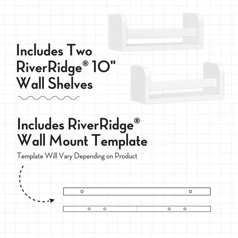 RiverRidge Kids Bookshelf Toy Organizer Tower; 3 Cubbies and 6 Racks for Playroom, Nursery and 2 10" Floating Shelves - White