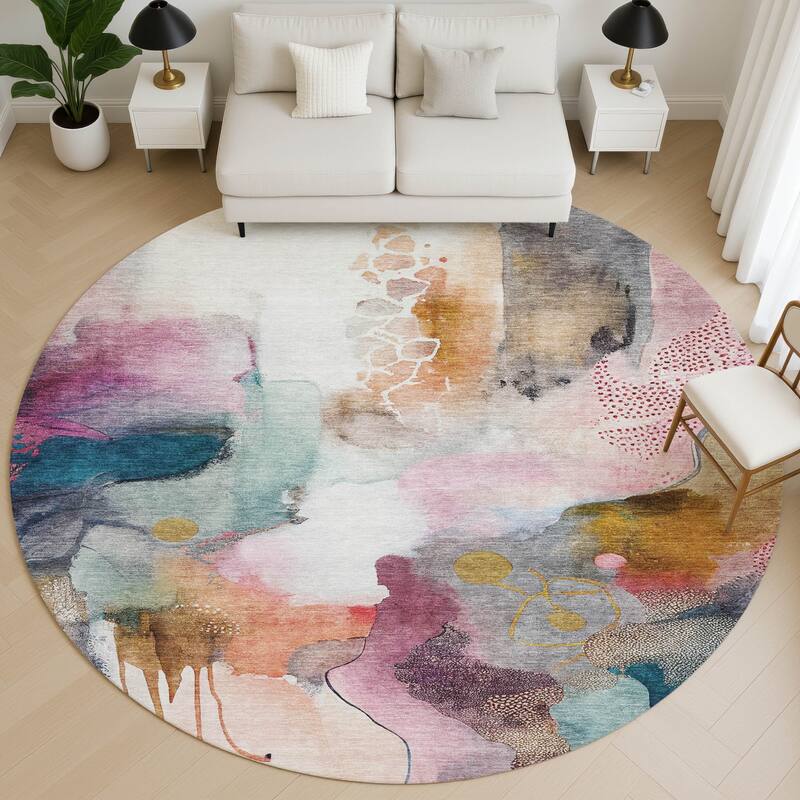 Premium Washable Super Soft Abstract Contemporary Mayfield Rug - Blush - 8' x 8'