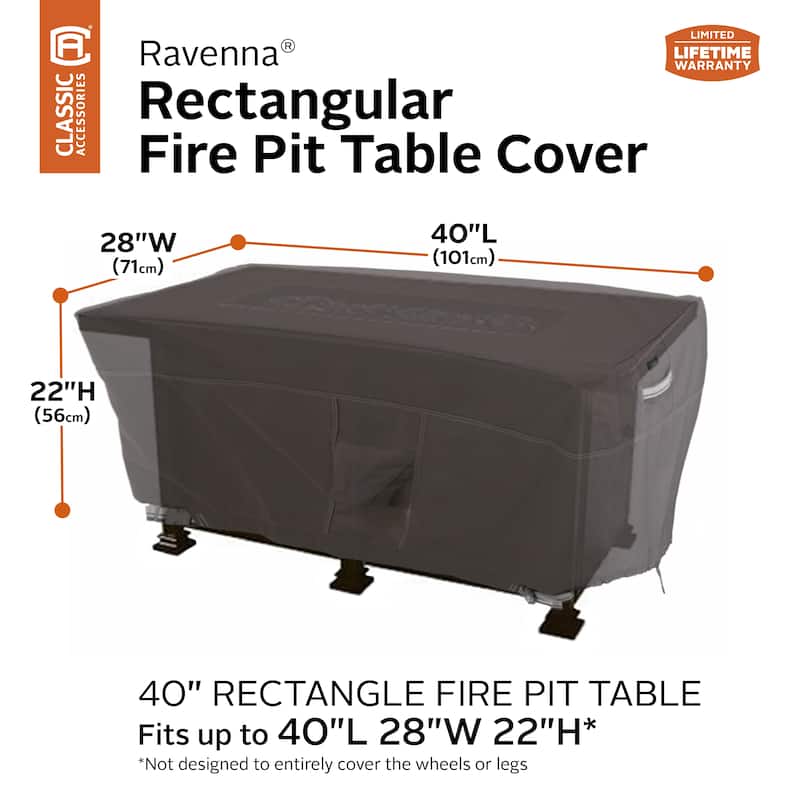 Classic Accessories Ravenna Water-Resistant 40 Inch Rectangular Fire Pit Table Cover