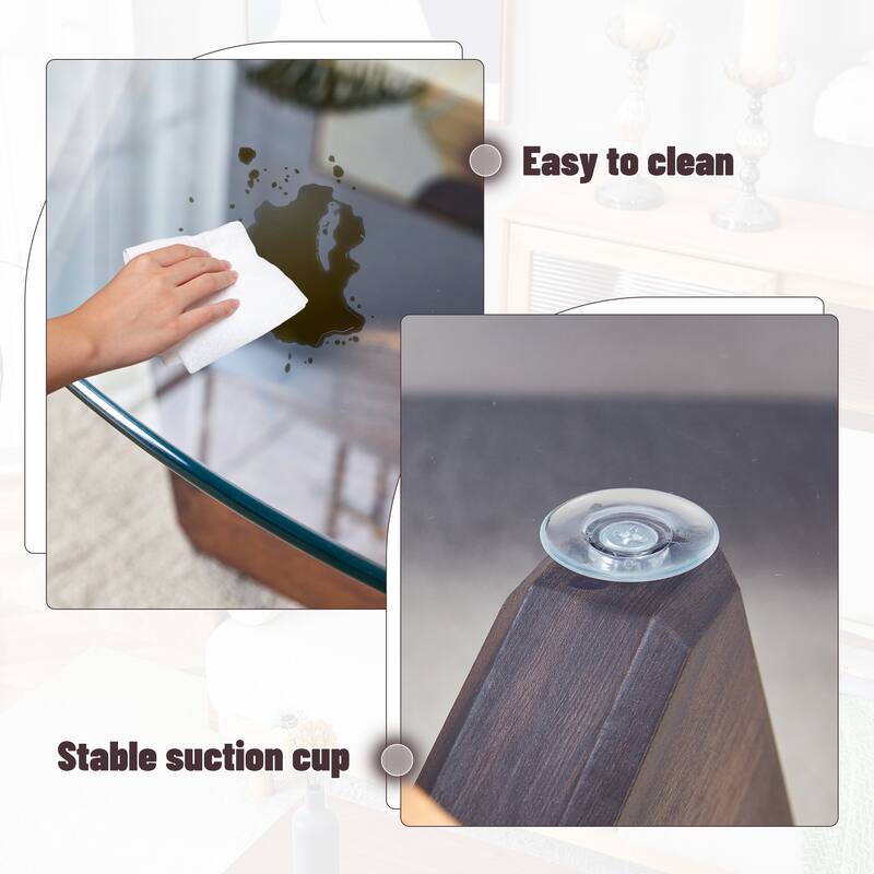 Round Coffee Table, Modern Center Table with Tempered Glass Top, Unique Wood Tea Table for Living Room, Walnut