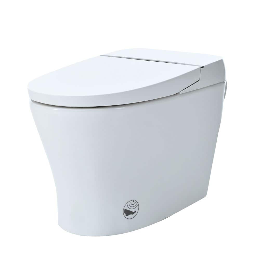 Smart Toilet with Heated Seat & Foot Sensor Flush - Tankless, Dual Flush, Night Light, Upmarket Compact White Ceramic Toilet