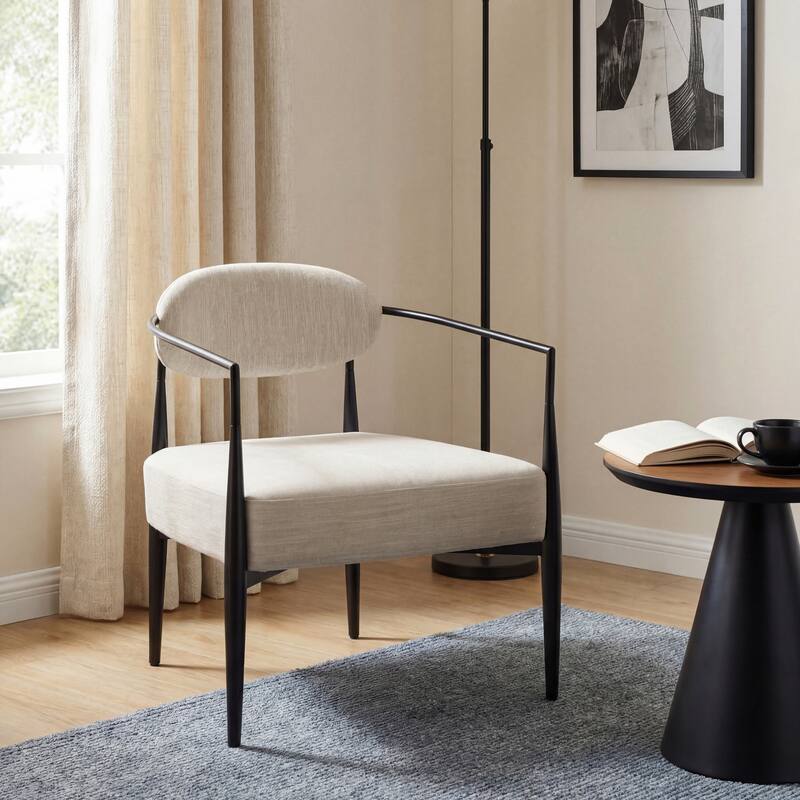 Christopher Knight Home - Amelia Mid-Century Modern Upholstered Accent Armchair with Sturdy Tapered Legs - Beige+Black