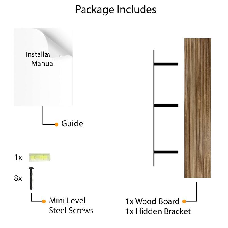 Wallniture Bois Wood Board 60" Long, 11.25'' Deep, 1.5" Thick, Hidden Bracket Shelf, Floating Bookshelf, Wall Decor, Burnt, 1Pc