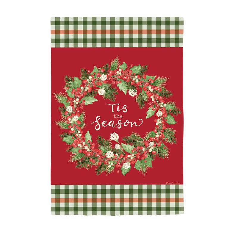 12.5 in. x 18 in. Tis the Season Wreath Burlap Garden Flag