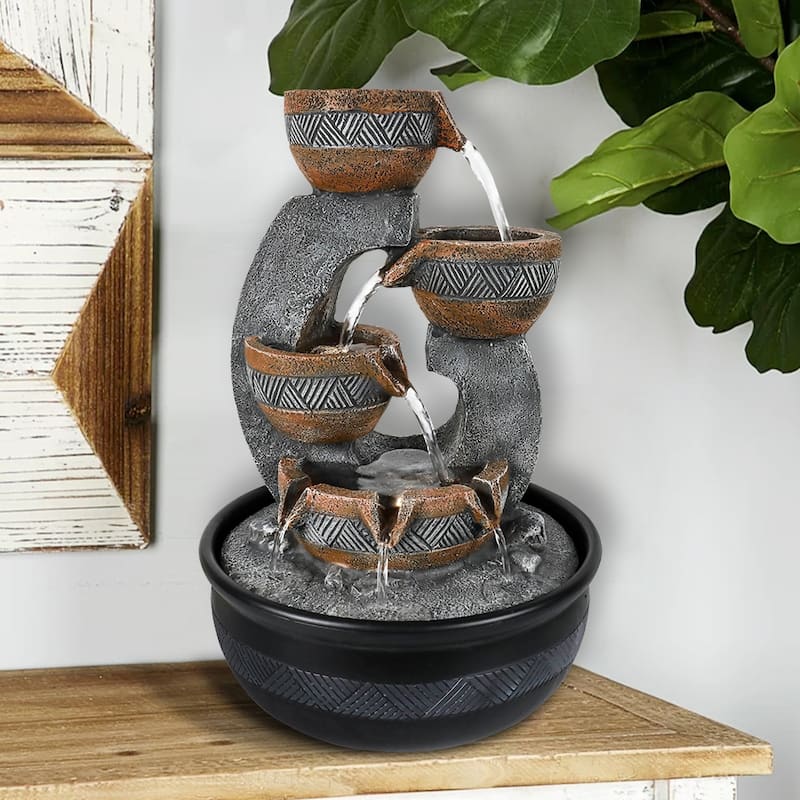Indoor Tabletop Water Fountain Decor Office Living Room Home Fengshui Waterfall - 15.7"H