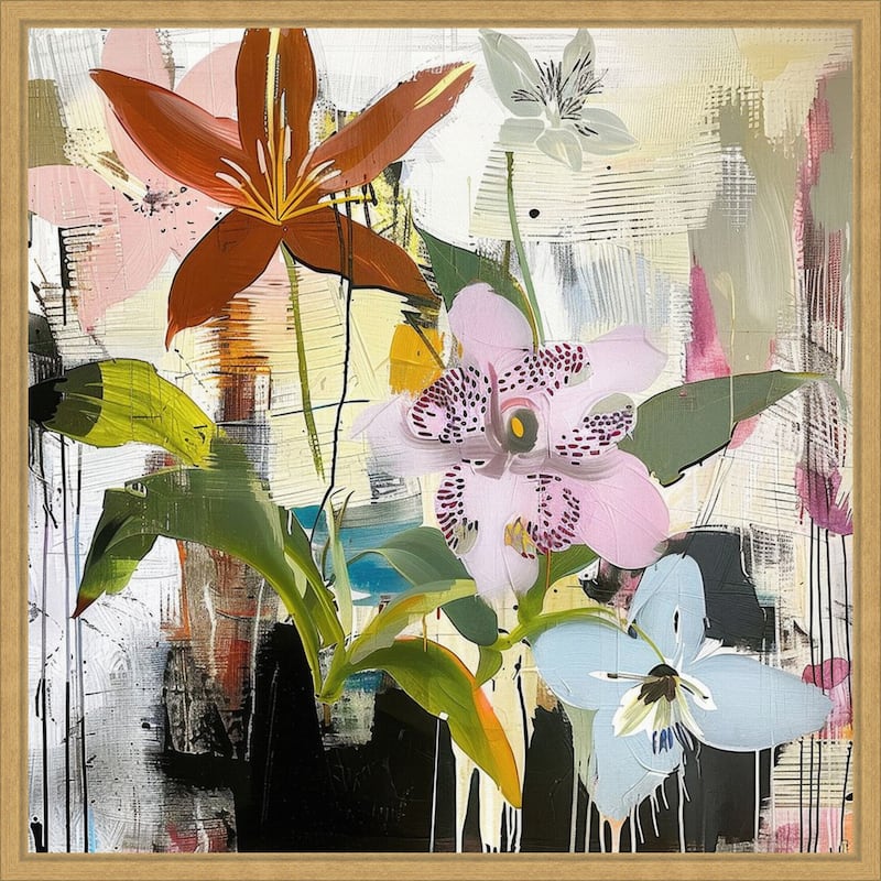 Floral Composition 1 by Elan Studios Framed Canvas Wall Art Print - Sylvie Bright Gold
