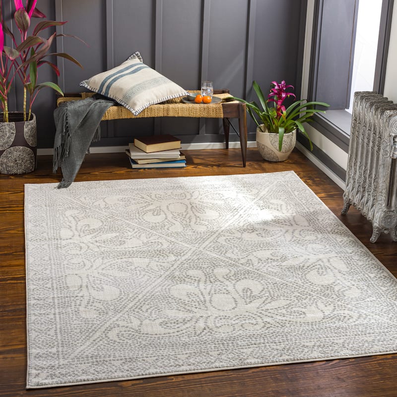 Livabliss Adela Mosaic Floral Area Rug - Cream/Grey - 6'7" x 9'