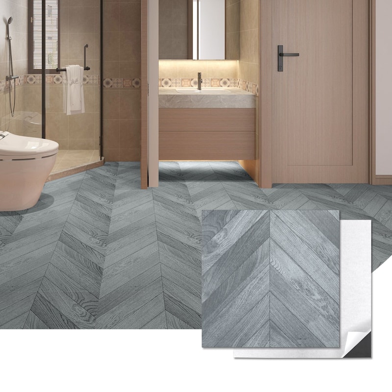 Art3d 12''X12'' Herringbone Peel and Stick Vinyl Floor Tiles,30-Pack - Grey