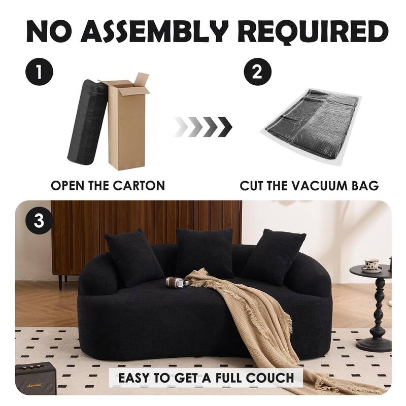 Full Compression Chenille Curved Loveseat Sofa with 3 Pillows