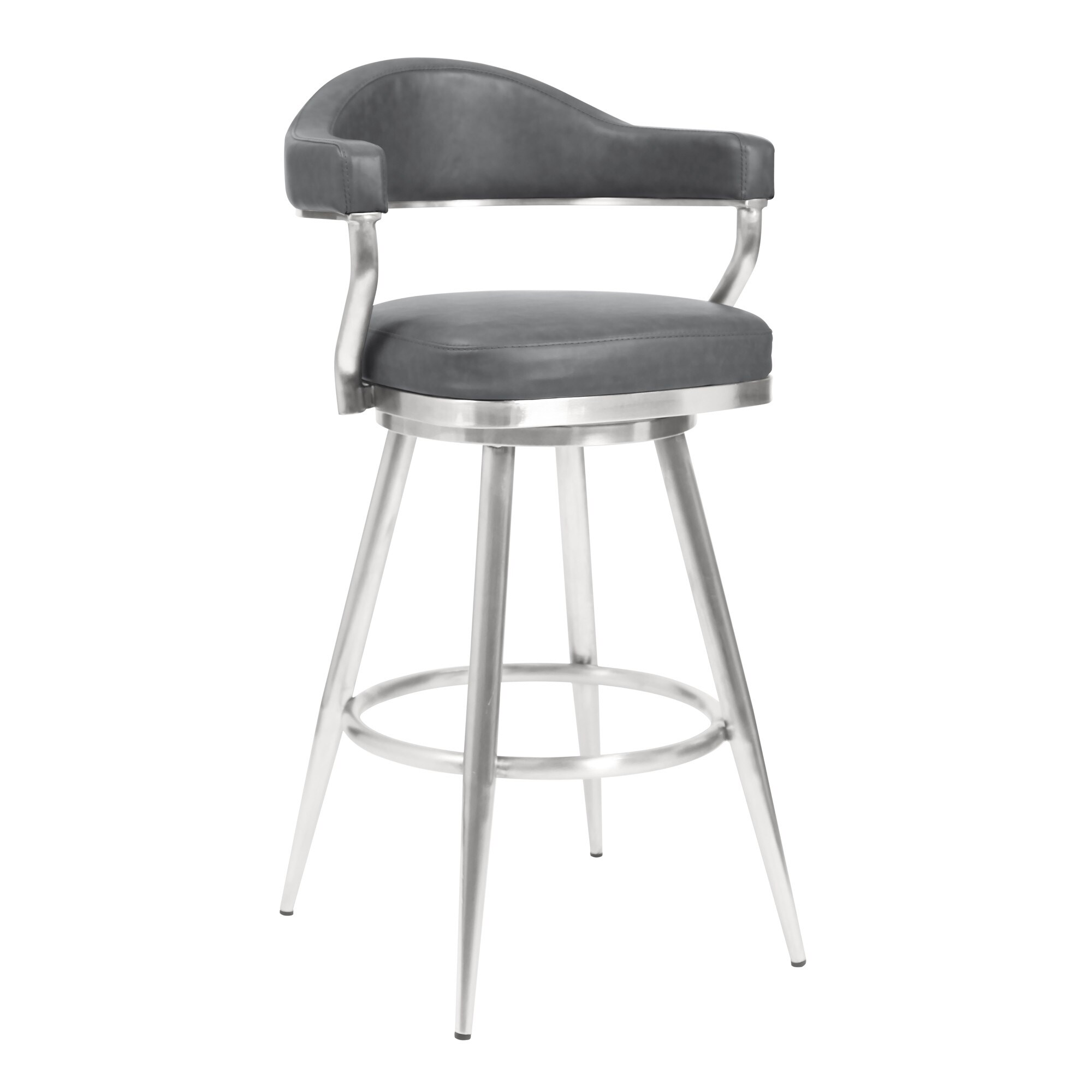 Knw 26 Inch Swivel Counter Stool Chair, Vintage Gray Faux Leather, Chrome