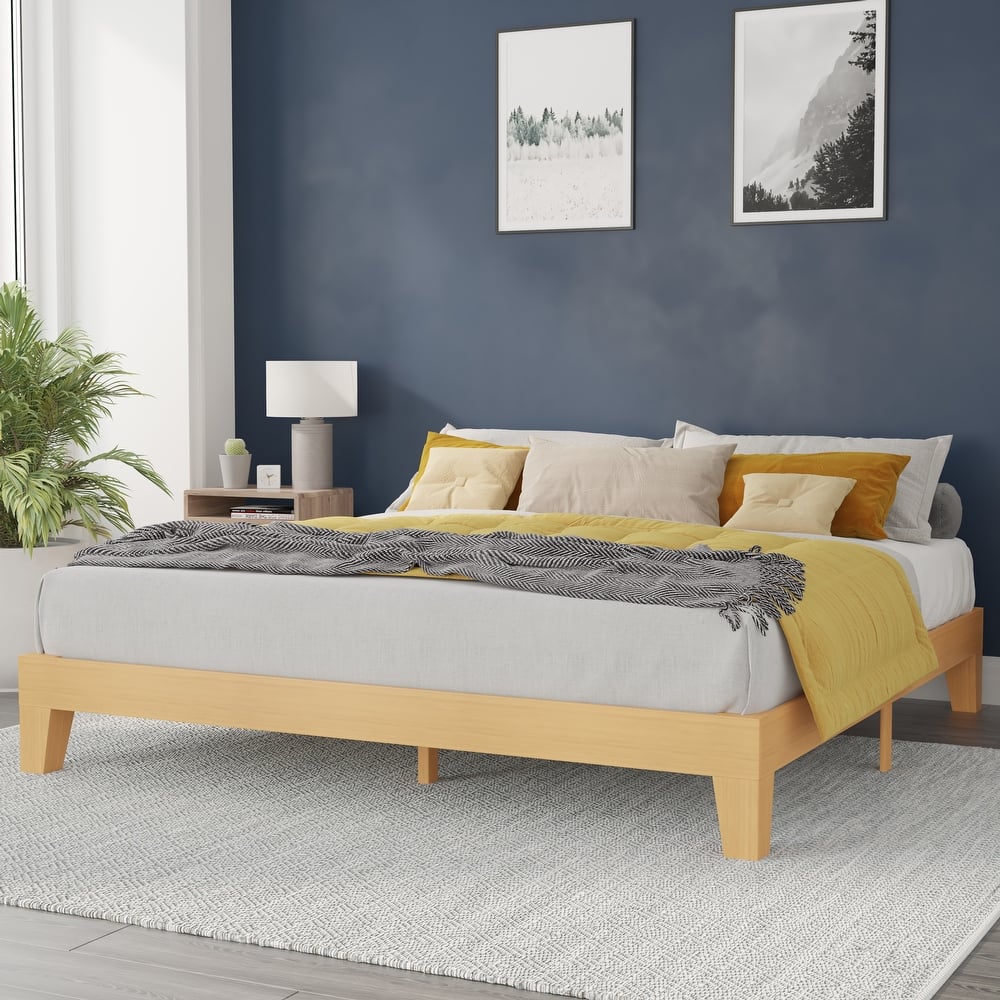 Wood Platform Bed with 14 Wooden Support Slats