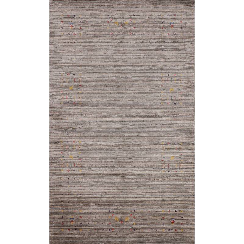 Striped Tribal Gabbeh Oriental Area Rug Hand-Knotted Wool Carpet - 5'0" X 8'5"