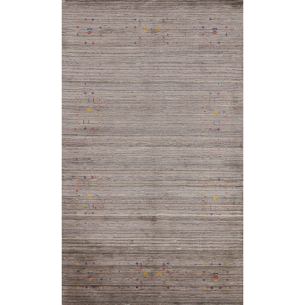 Striped Tribal Gabbeh Oriental Area Rug Hand-Knotted Wool Carpet - 5'0" X 8'5"