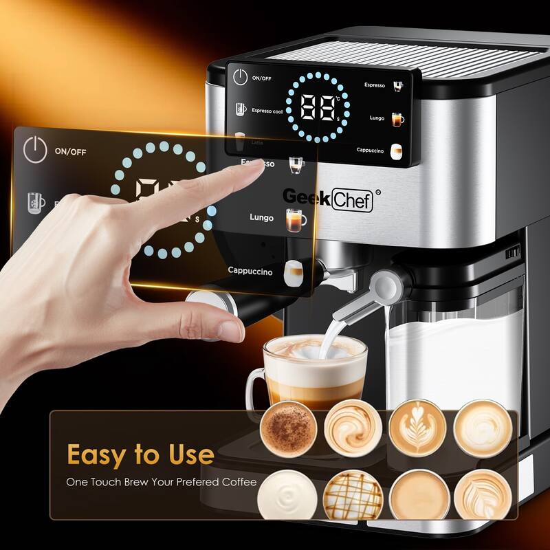 Anmytek 20 Bar Home Barista Espresso Machine Automatic Milk Frother TouchScreen ESE POD Cappuccino Latte