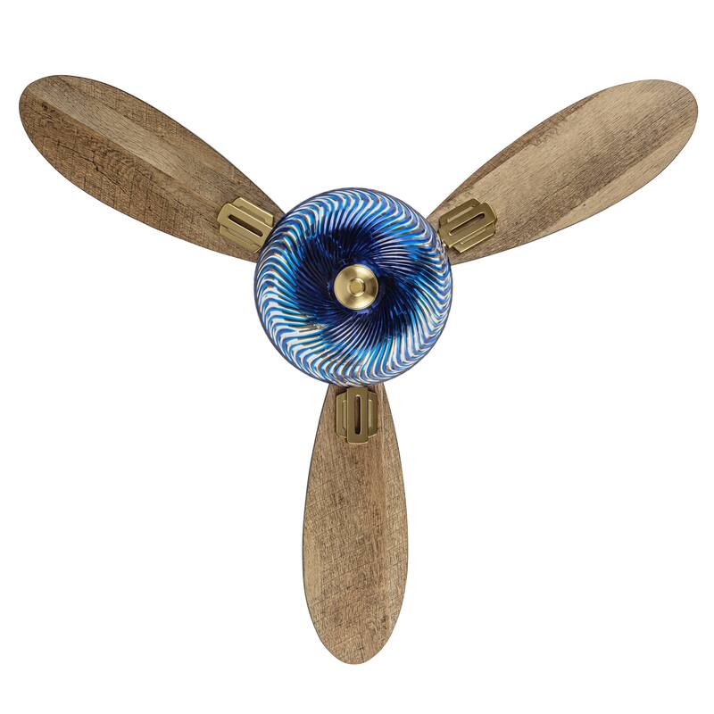 Coco River of Goods 3-blade 42-inch Glam Indoor Ceiling Fan with Blue Hand-Cut Glass Shade and Remote Control