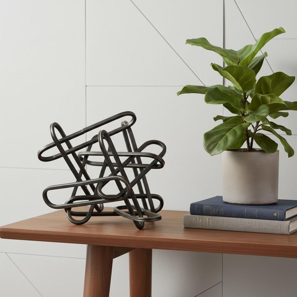 HomeRoots 8" Black Metal Abstract Tabletop Sculpture - 10.43 in. x 7.68 in. x 8.27 in.