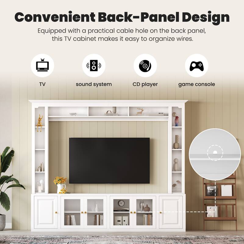 Modern 4-Piece Entertainment Center Wall Unit with Bookshelves, for TVs Up to 80" - 92.5" W × 15.7" D × 78.7" H