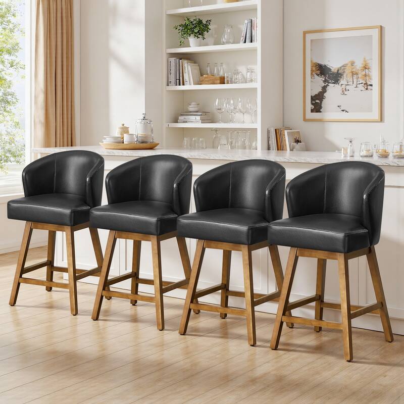 26 Inch Upholstered Swivel Counter Height Bar Stools with Back and Solid Wood Frame - 37.8"H x 20.9"W x 21.3"D