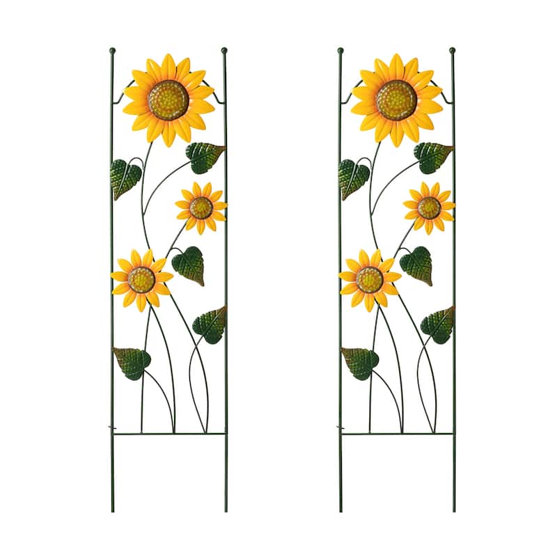 Glitzhome 48"H Metal Sunflowers Garden Trellis Plant Climbing Stakes - 2-Piece