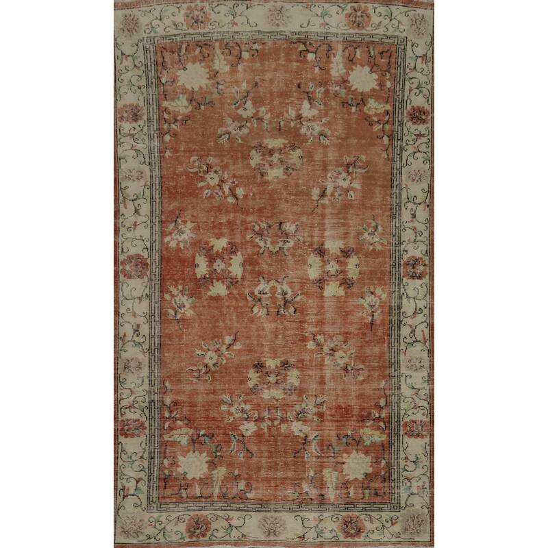 Hand Knotted Oriental 100% Wool Carpet Transitional Floral Oranges & Rust Anatolian Area Rug - 9' 3'' X 5' 6''
