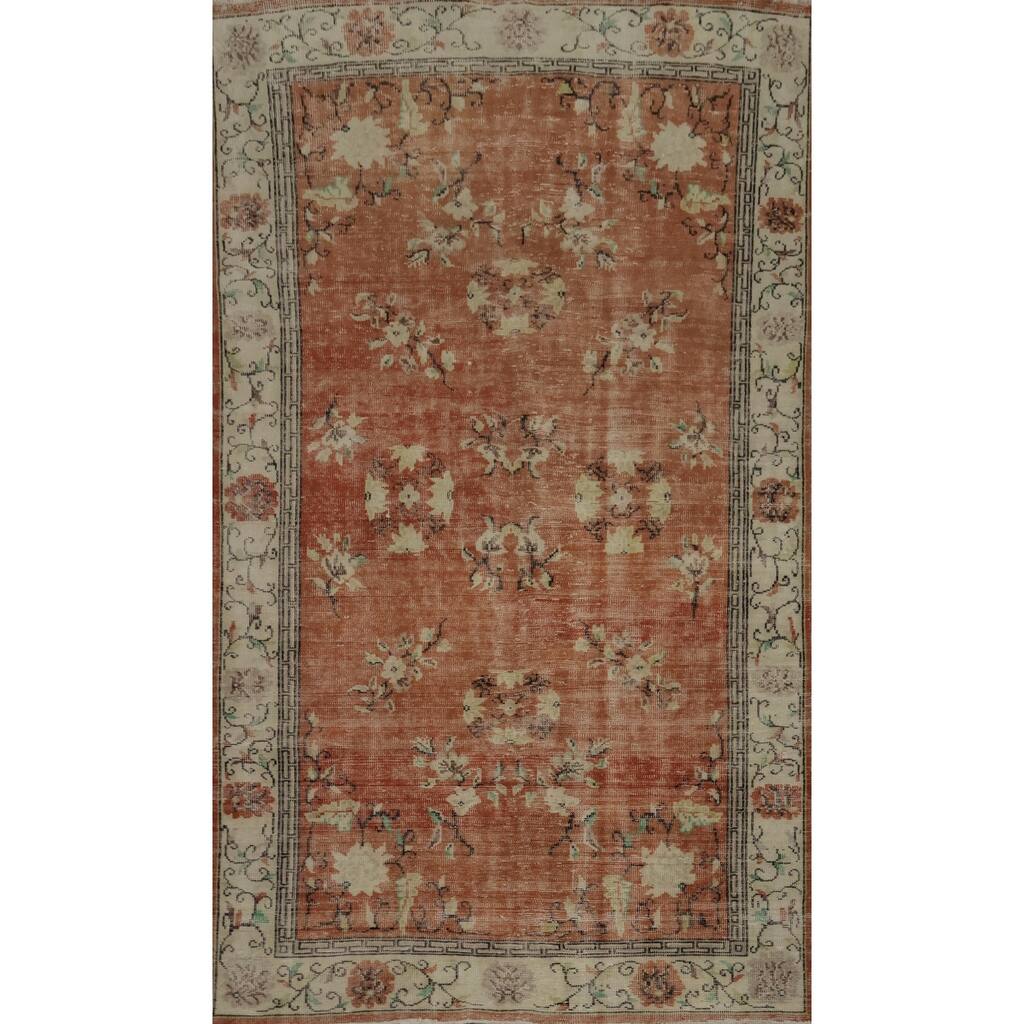 Hand Knotted Oriental 100% Wool Carpet Transitional Floral Oranges & Rust Anatolian Area Rug - 9' 3'' X 5' 6''