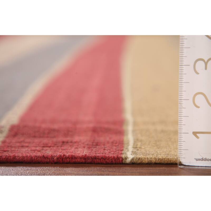Striped Kilim Qashqai Persian Area Rug Flatweave Wool Carpet - 5'0" x 6'6"