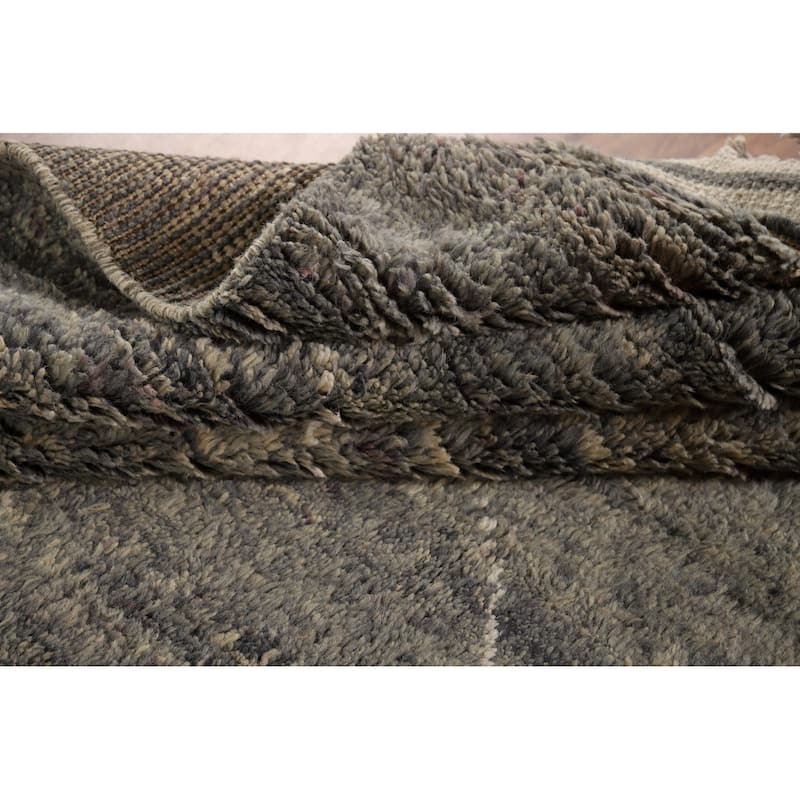 Gray Plush Moroccan Oriental Area Rug Handmade Wool Carpet - 7'11" x 10'8"