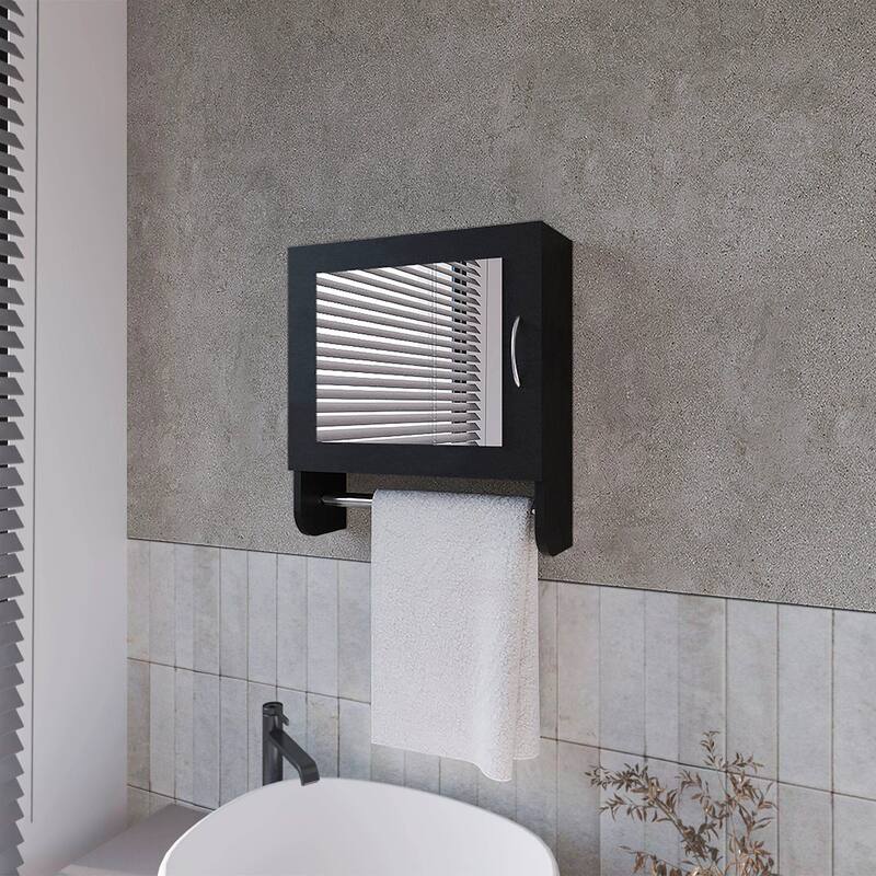 Black Wall-Mounted Medicine Cabinet with Towel Bar and Mirror, Perfect for Small Bathrooms and Tight Spaces - 5.7X17.7 in - Black + Particle Board