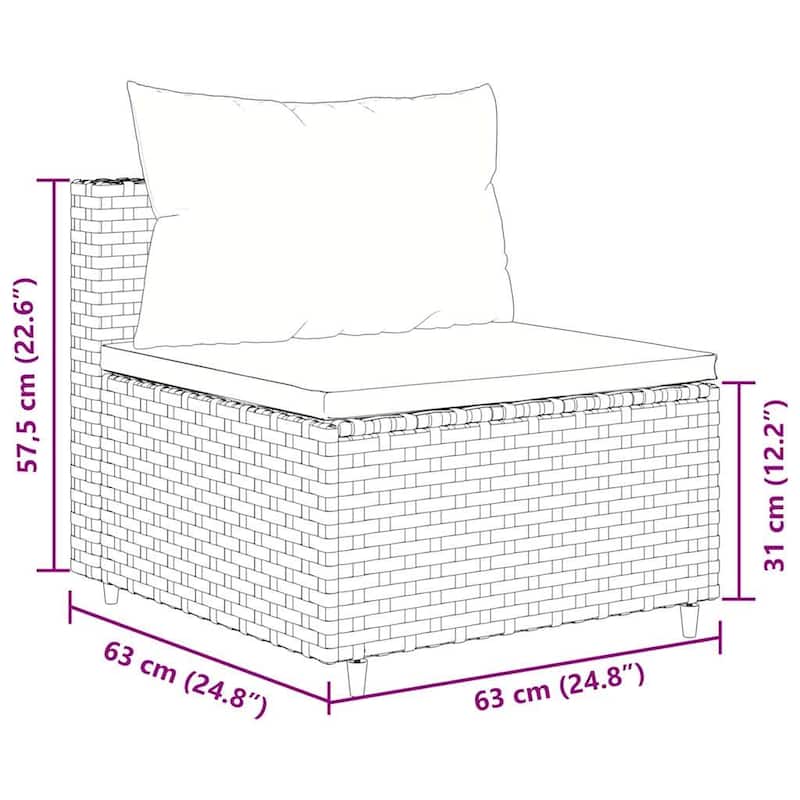 vidaXL Patio Lounge Set with Cushions Sectional Sofa Garden Backyard Poly Rattan - 24.8 x 24.8 x 22.6