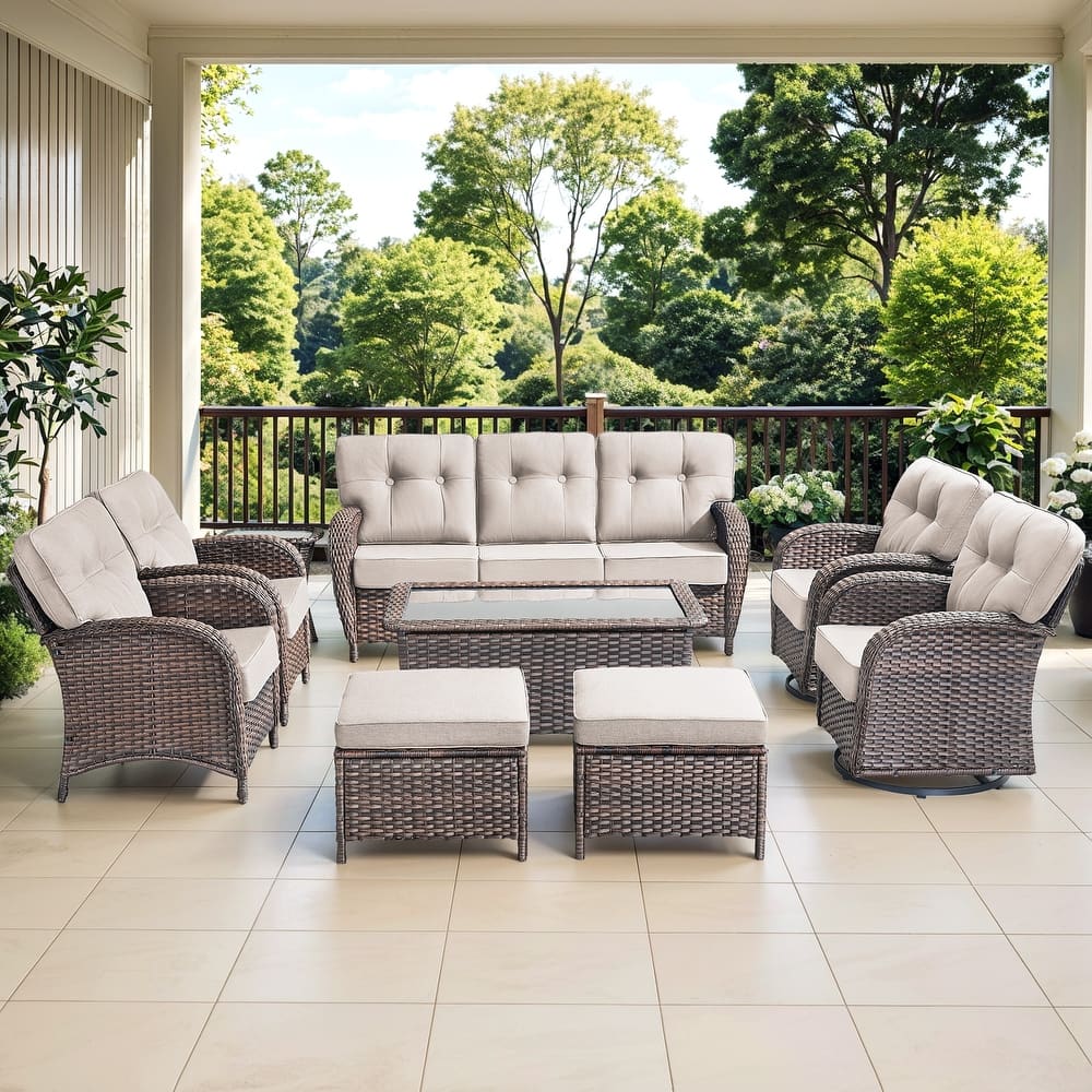 Gymojoy Wicker Patio Furniture Set, 5" Thick Cushioned Outdoor Rattan Conversation Set