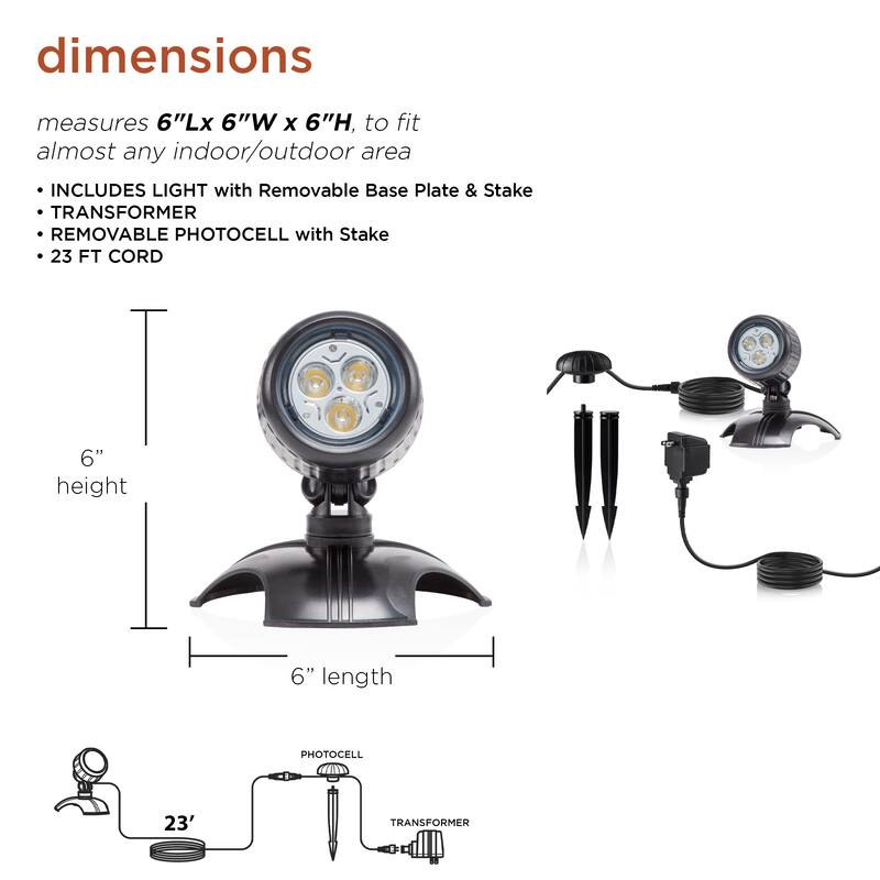 Warm White LED Lights with Stake, Transformer and Photocell (Set of 3)