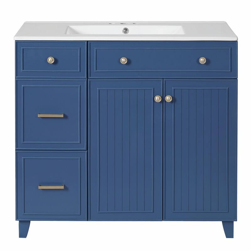 36" Bathroom Vanity with Ceramic Sink, Soft-Close Doors, Standard & Double-Layer Drawers & Adjustable Shelves