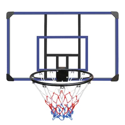 Roomfitters Wall-Mounted Basketball Hoop, 45x29 Inch Shatterproof Backboard, Folding Hoop with All-Weather Mesh, Black+Blue