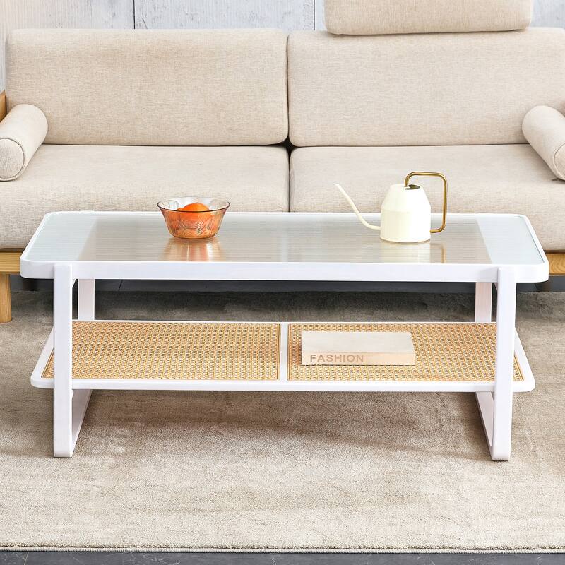Coffee Table Solid Wood End Table Imitation Rattan Center Table