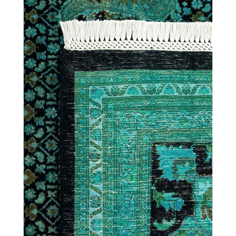 Overton Hand Knotted Wool Vintage Inspired Modern Contemporary Overdyed Green Area Rug - 9' 0" x 12' 2"