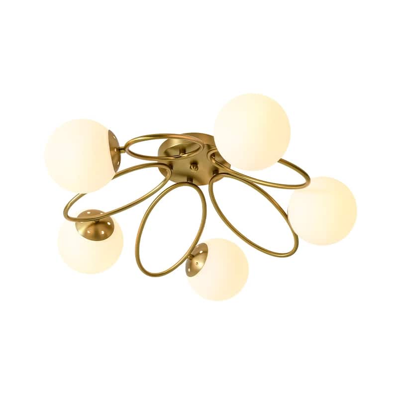 Modern 5-Light Opal Glass Ring Metal Semi Flush Mount Ceiling Light
