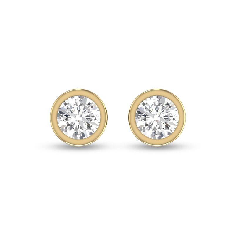 Marquee Lab Grown 1 Carat Round Bezel Set Solitaire Diamond Earrings in 14K Yellow Gold