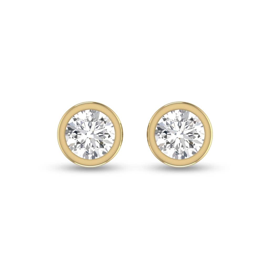 Marquee Lab Grown 1 Carat Round Bezel Set Solitaire Diamond Earrings in 14K Yellow Gold