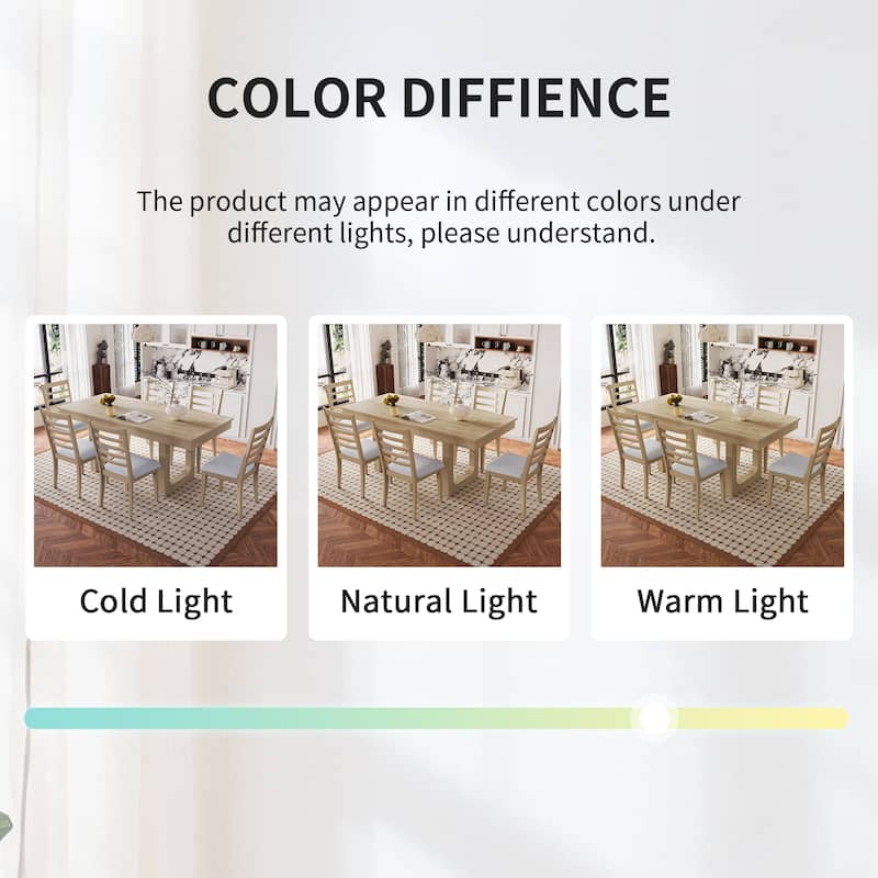 7 Piece, Farmhouse Extendable Dining Table Set with Extendable Table, Move Leaf and 6 Chairs, for Dining Room and Kitchen