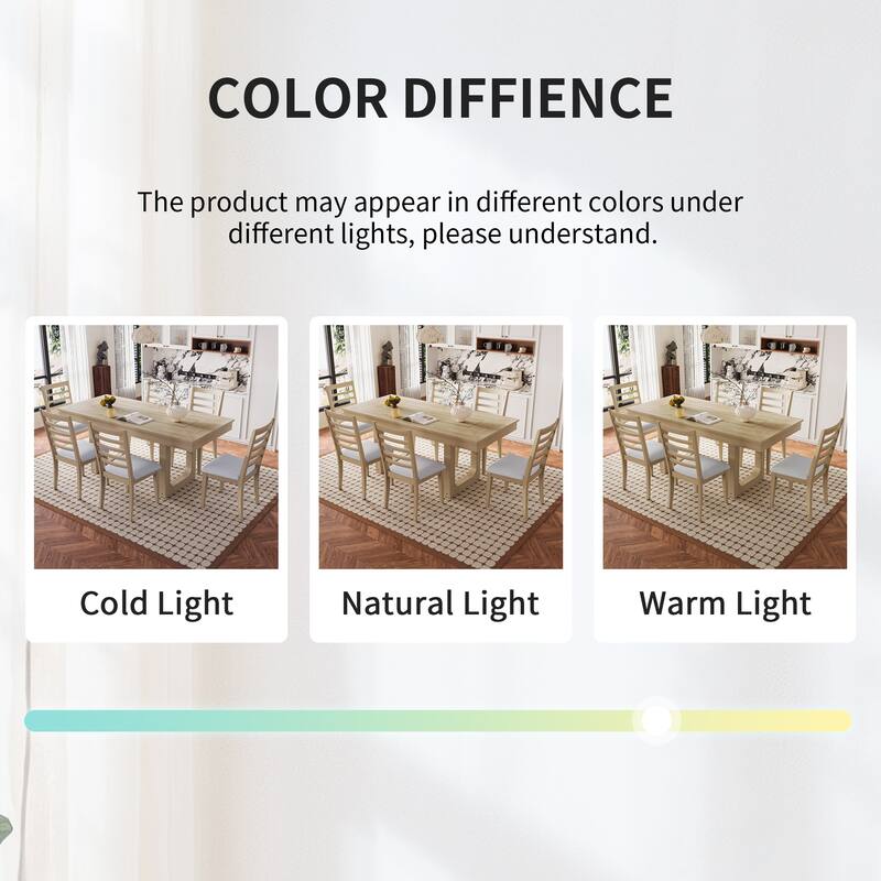 7-Piece Extendable Dining Table Set, Farmhouse Style Wood Table with 18" Leaf & 6 Upholstered Chairs