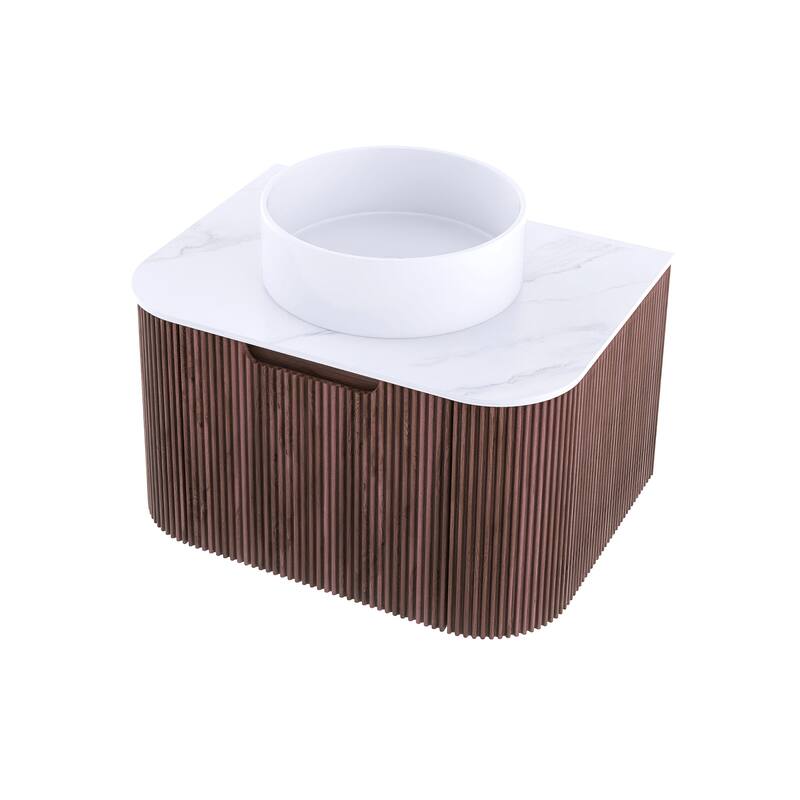 Plywood Wall-Mounted Bathroom Vanity Set with Integrated Ceramic Sink in Natural Wood
