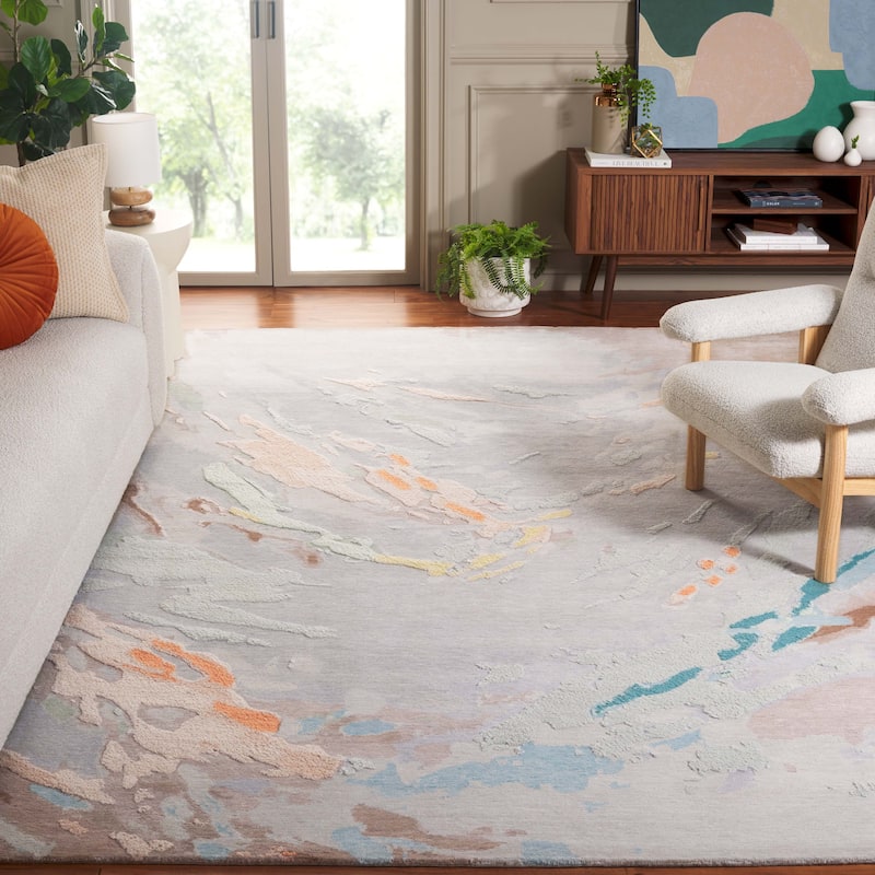 SAFAVIEH Couture Hand-Knotted Saint Tropez Mitsuyo Modern Wool Rug - 8' x 10' - Grey/Sage